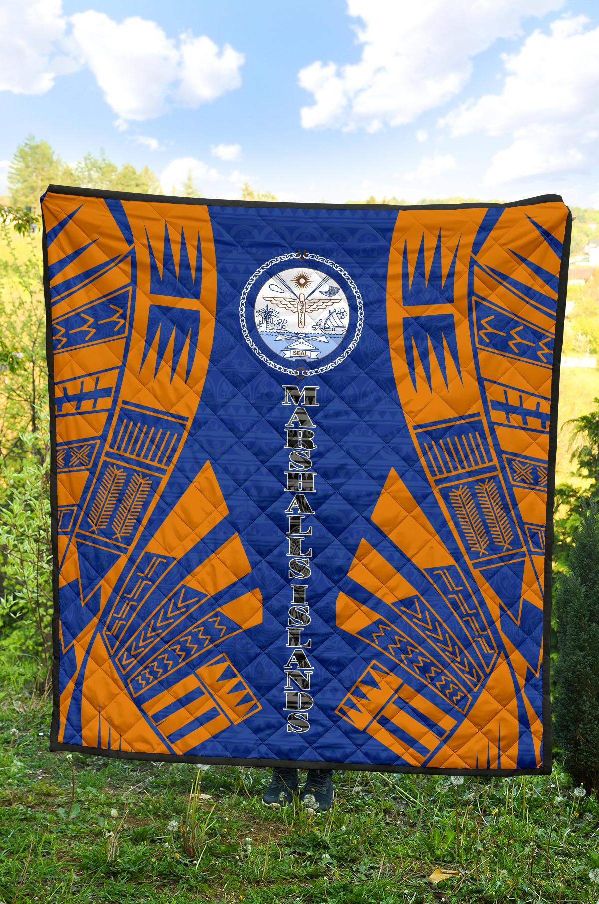 Marshall Islands Premium Quilt - Marshall Islands Seal Polynesian Orange Tattoo - Polynesian Pride