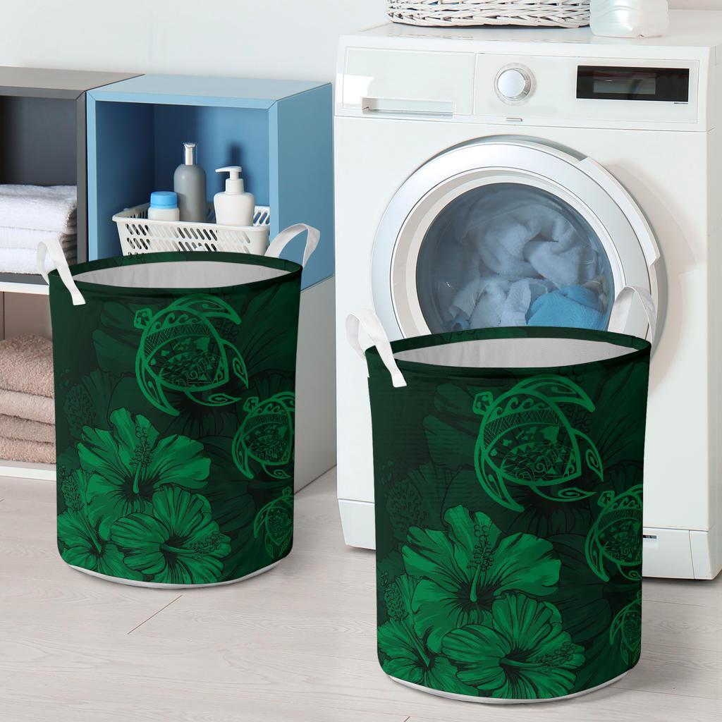 Hibiscus Turtles Hawaii Laundry Basket Green AH - Polynesian Pride