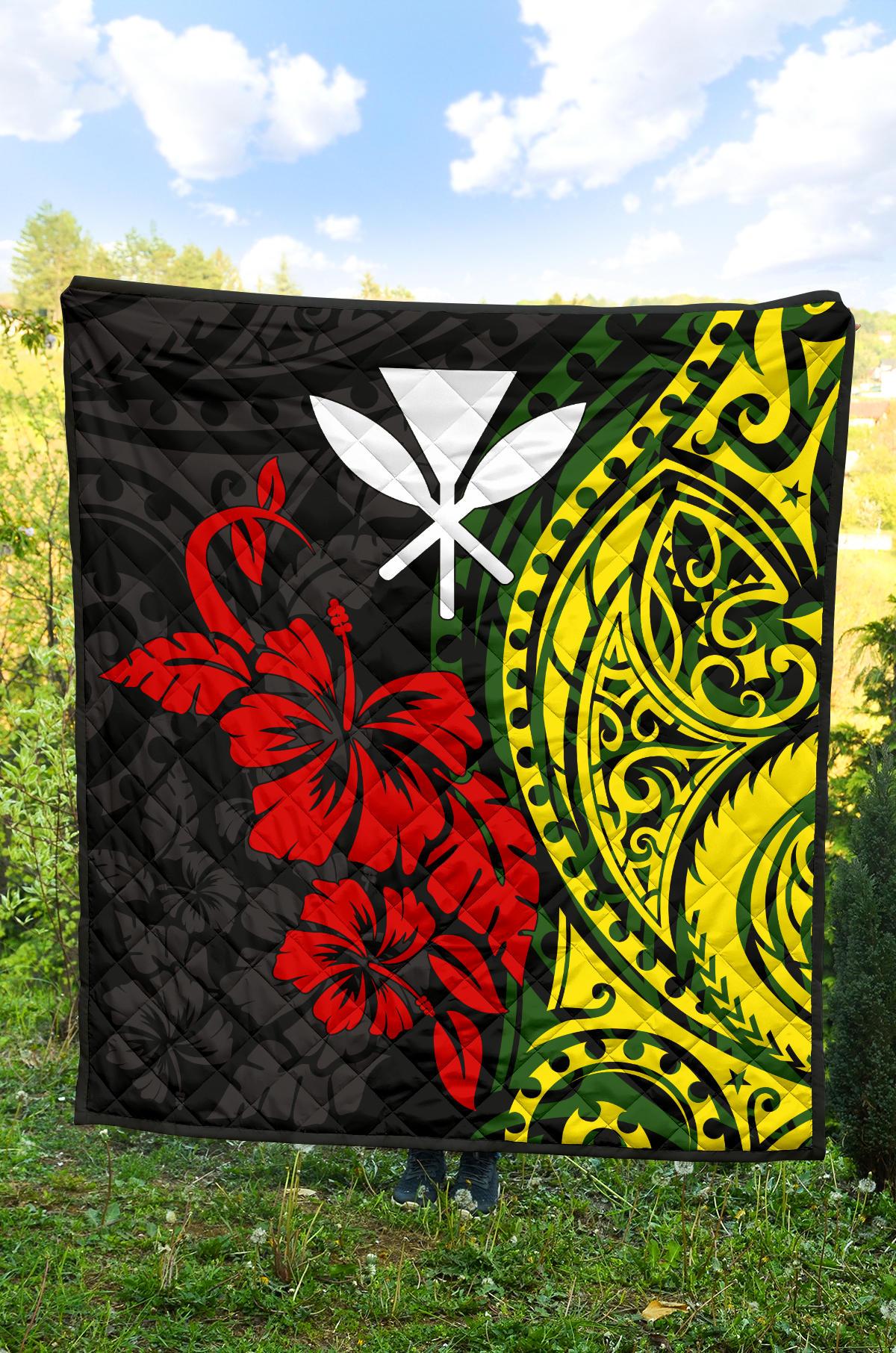 Hawaii Premium Quilt - Kanaka Maoli Hibiscus Flowers - Polynesian Pride