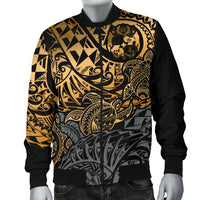 Tonga Polynesian Bomber Jacket (Men) - Gold Turtle Flowing - Polynesian Pride