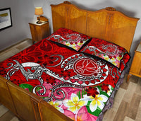 Hawaii Quilt Bed Set - Turtle Plumeria Polynesian Tattoo Red Color - Polynesian Pride