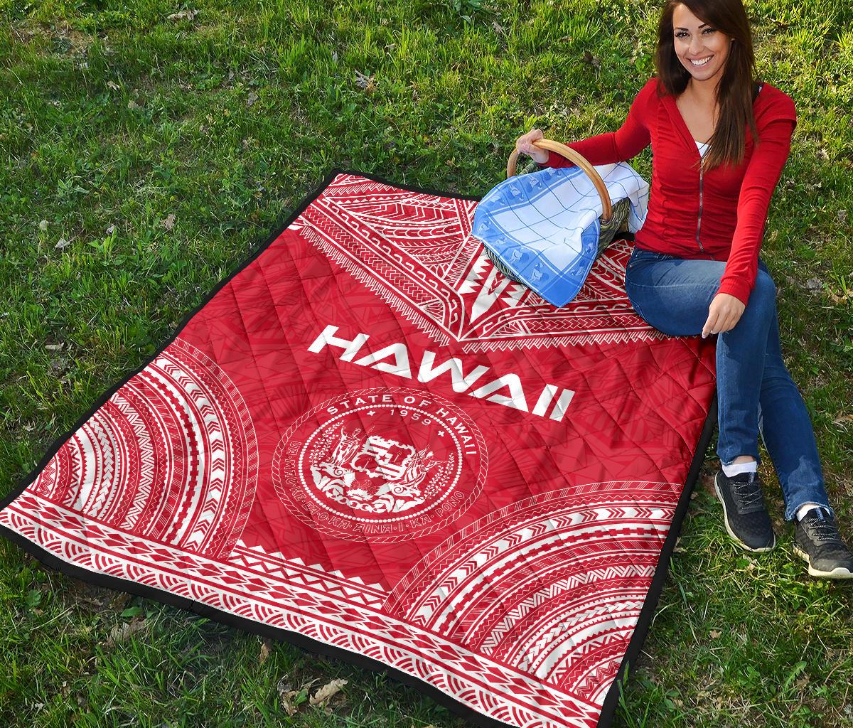 Hawaii Premium Quilt - Hawaii Seal Polynesian Chief Red Version - Polynesian Pride