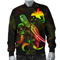 Papua New Guinea Polynesian Men's Bomber Jacket - Turtle With Blooming Hibiscus Reggae - Polynesian Pride