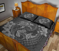 Hawaii Yin Yang Turtle Shark Hibiscus Plumeria Quilt Bed Set - Gray - Polynesian Pride