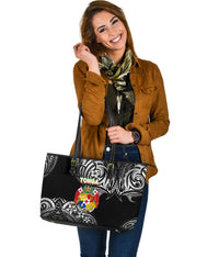 Mate Ma'a Tonga Rugby Large Leather Tote Polynesian Unique Vibes - Black - Polynesian Pride