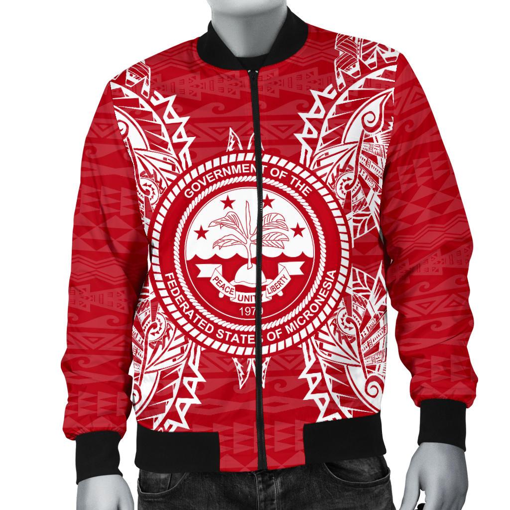 Federated States Of Micronesia Polynesian Men's Bomber Jacket Map Red White - Polynesian Pride