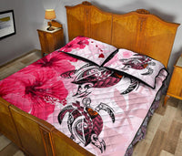 Hawaii Quilt Bed Set - Polynesia Turtle Hibiscus Pink - Polynesian Pride