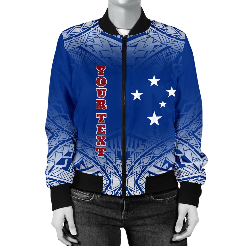 Samoa Custom Personalised Women's Bomber Jacket - Polynesian Fog Blue - Polynesian Pride
