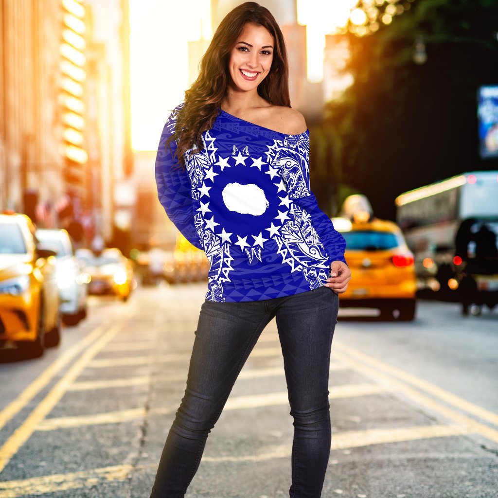 Cook Islands Polynesian Shoulder Sweater Map Blue - Polynesian Pride