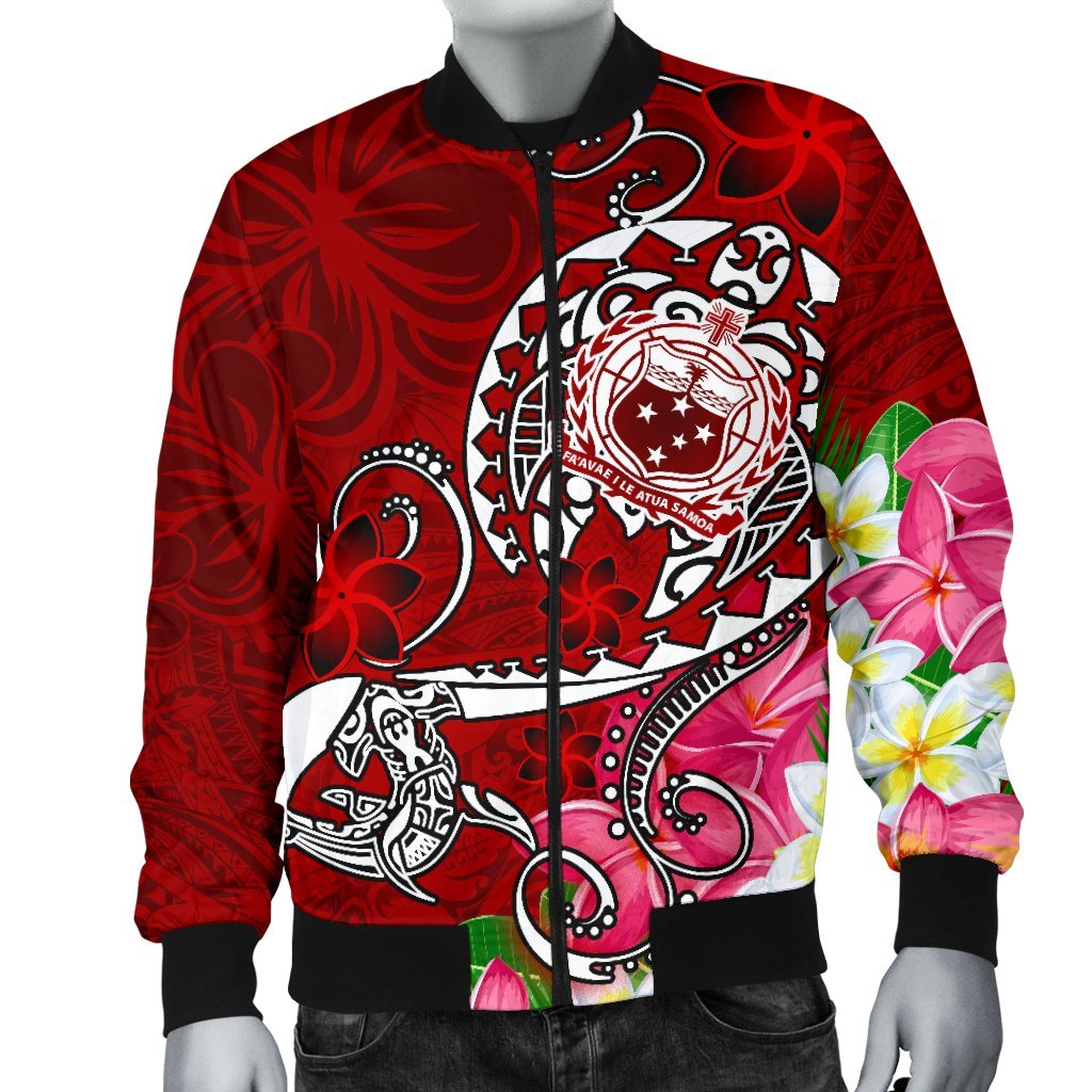 Samoa Men's Bomber Jacket - Turtle Plumeria (Red) - Polynesian Pride