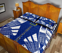 Cook Islands Quilt Bed Set - Cook Islands Coat Of Arms & Polynesian White Tattoo Style - Polynesian Pride