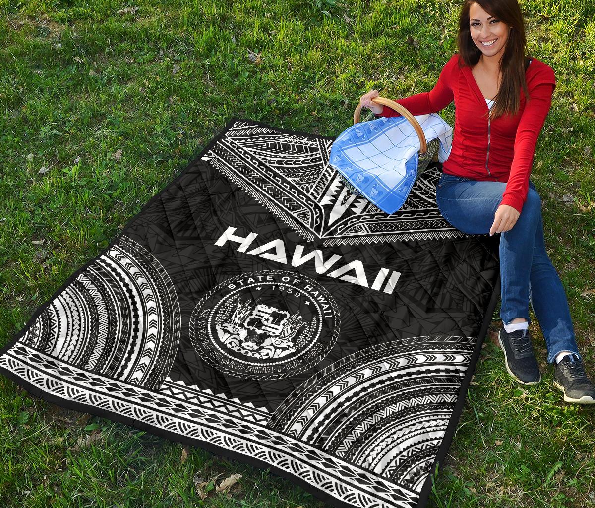 Hawaii Premium Quilt - Hawaii Seal Polynesian Chief Black Version - Polynesian Pride
