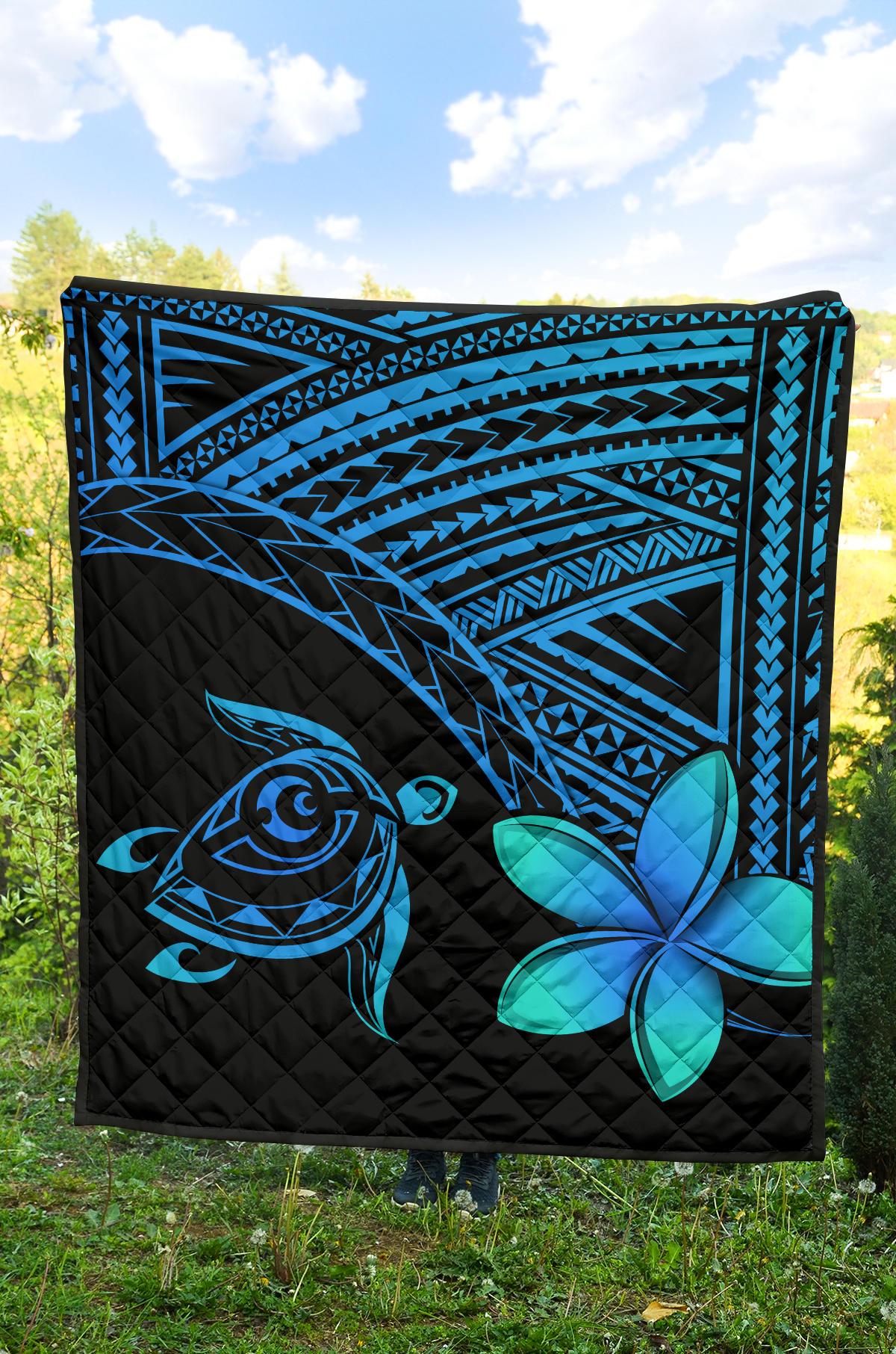 Hawaii Quilt - Hawaii Turtle Plumeria Quilt Blue - Polynesian Pride