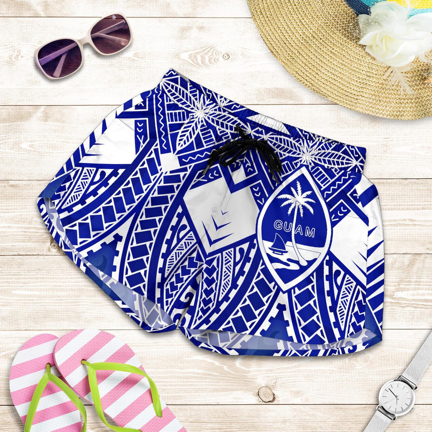 Guam Polynesian Women's Shorts - Guam White Seal with Polynesian Tattoo Ver 02 Women White - Polynesian Pride