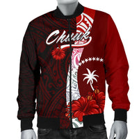 Chuuk Micronesia Men's Bomber Jacket - Coat Of Arm With Hibiscus - Polynesian Pride