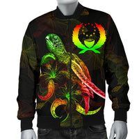 Pohnpei Polynesian Men's Bomber Jacket - Turtle With Blooming Hibiscus Reggae - Polynesian Pride