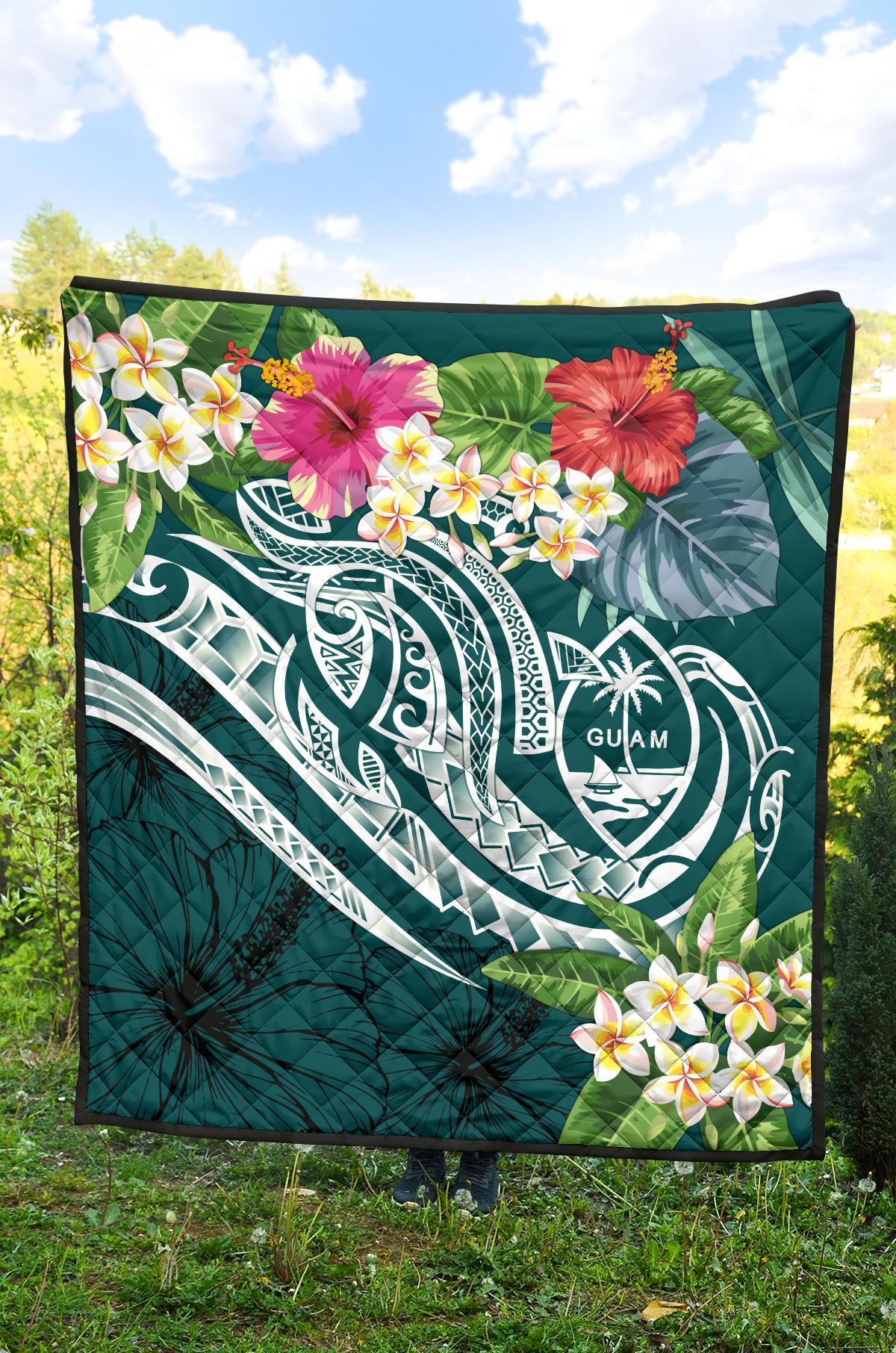 Guam Polynesian Premium Quilt - Summer Plumeria (Turquoise) - Polynesian Pride