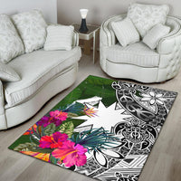 Nauru Area Rug White - Turtle Plumeria Banana Leaf - Polynesian Pride