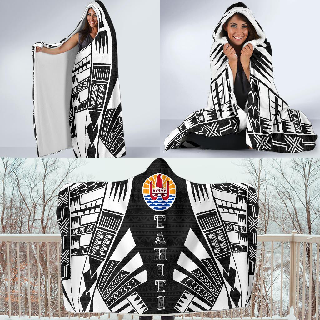 Tahiti Hooded Blanket - Polynesian Tattoo Black - Polynesian Pride