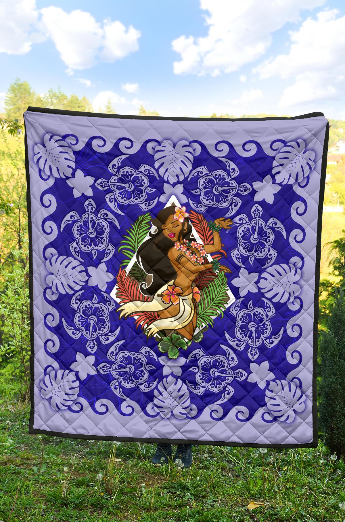 Hawaii Polynesian Premium Quilt - Hawaiian Dancing Girl Blue - Polynesian Pride