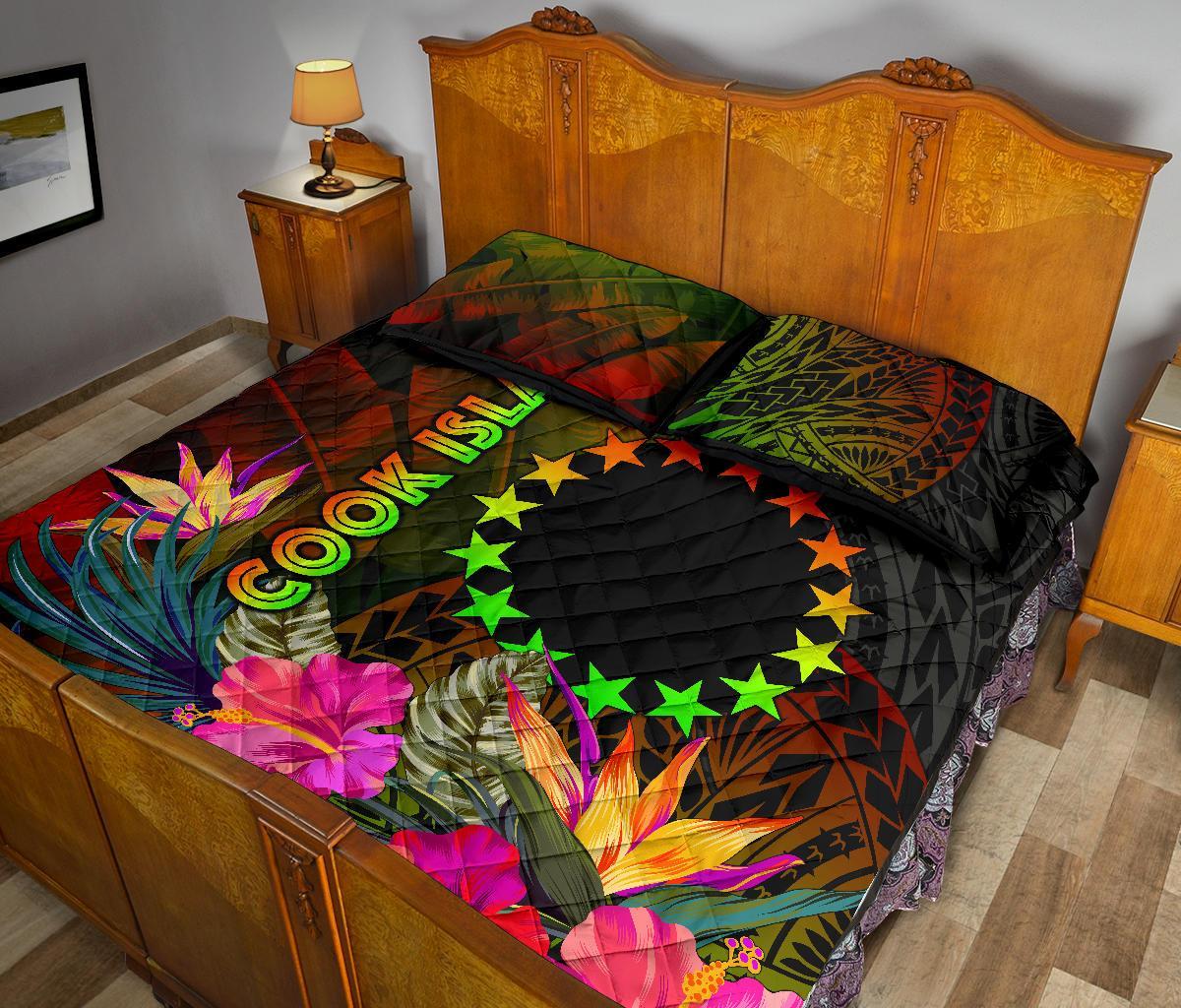 Cook Islands Polynesian Quilt Bed Set - Hibiscus and Banana Leaves - Polynesian Pride