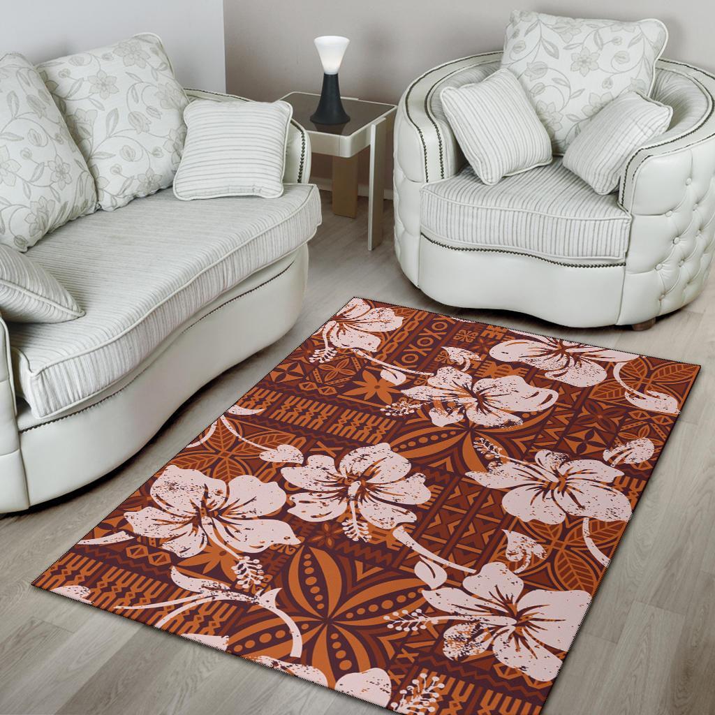 Polynesian Area Rug - Tribal Vintage Hibiscus Flowers - Polynesian Pride