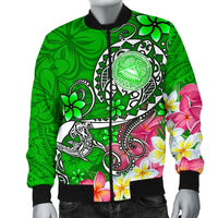 American Samoa Polynesian Men's Bomber Jacket - Turtle Plumeria (Green) - Polynesian Pride