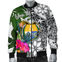 Nauru Custom Personalised Men's Bomber Jacket White - Turtle Plumeria Banana Leaf Crest - Polynesian Pride