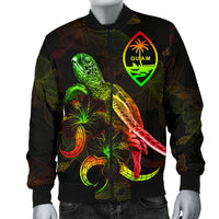 Guam Polynesian Men's Bomber Jacket - Turtle With Blooming Hibiscus Reggae - Polynesian Pride