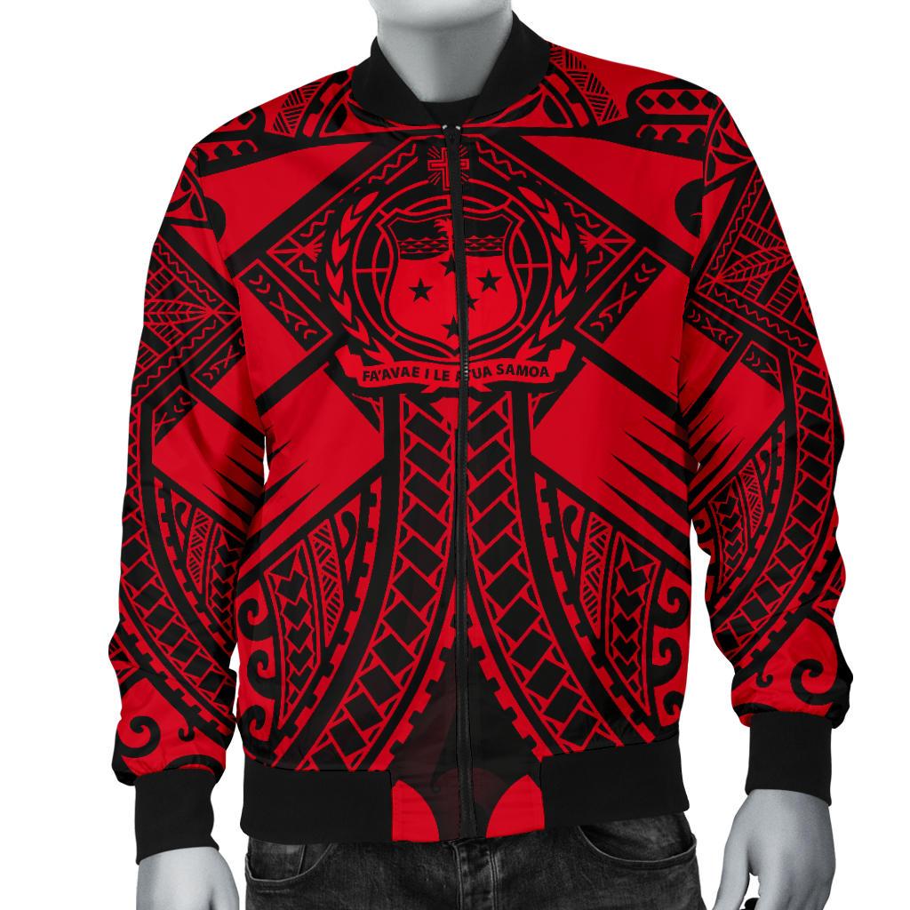 Samoa Polynesian Men's Bomber Jacket - Samoa Red Seal with Polynesian Tattoo - Polynesian Pride