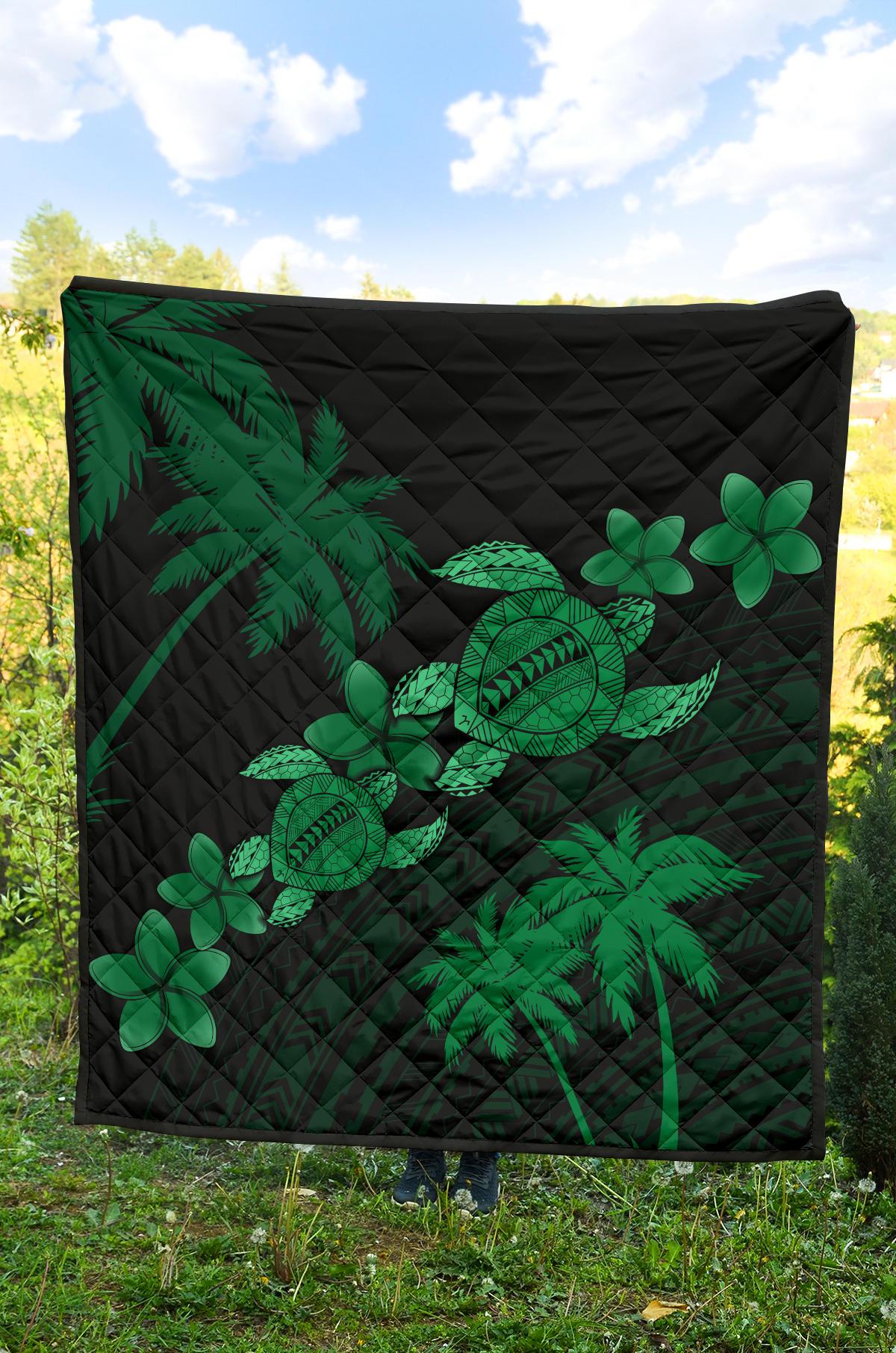 Hawaii Turtle Plumeria Coconut Tree Polynesian Premium Quilt - Green - Polynesian Pride