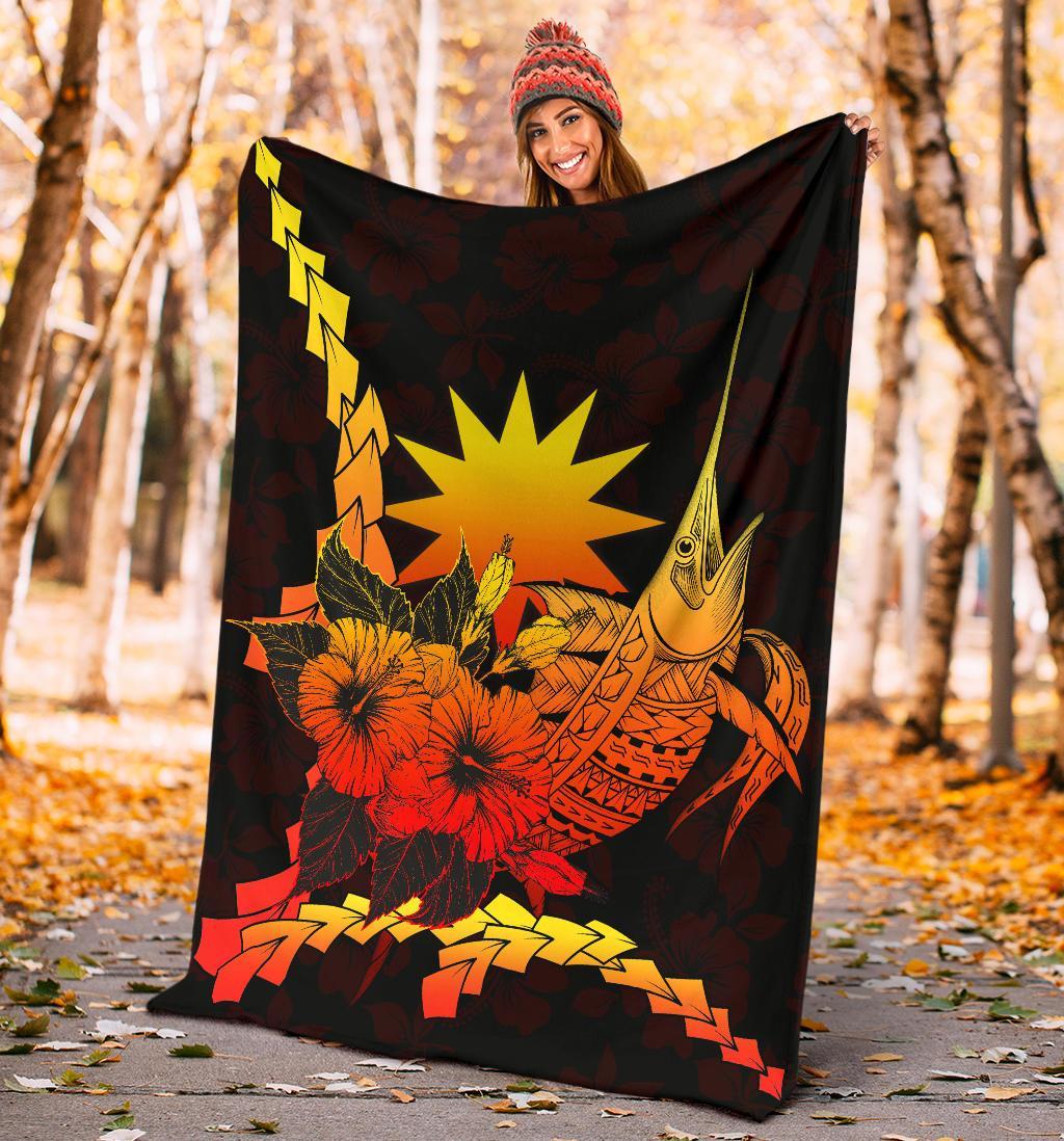Nauru Polynesian Premium Blanket - Swordfish With Hibiscus - Polynesian Pride