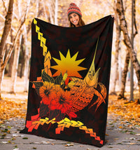 Nauru Polynesian Premium Blanket - Swordfish With Hibiscus - Polynesian Pride