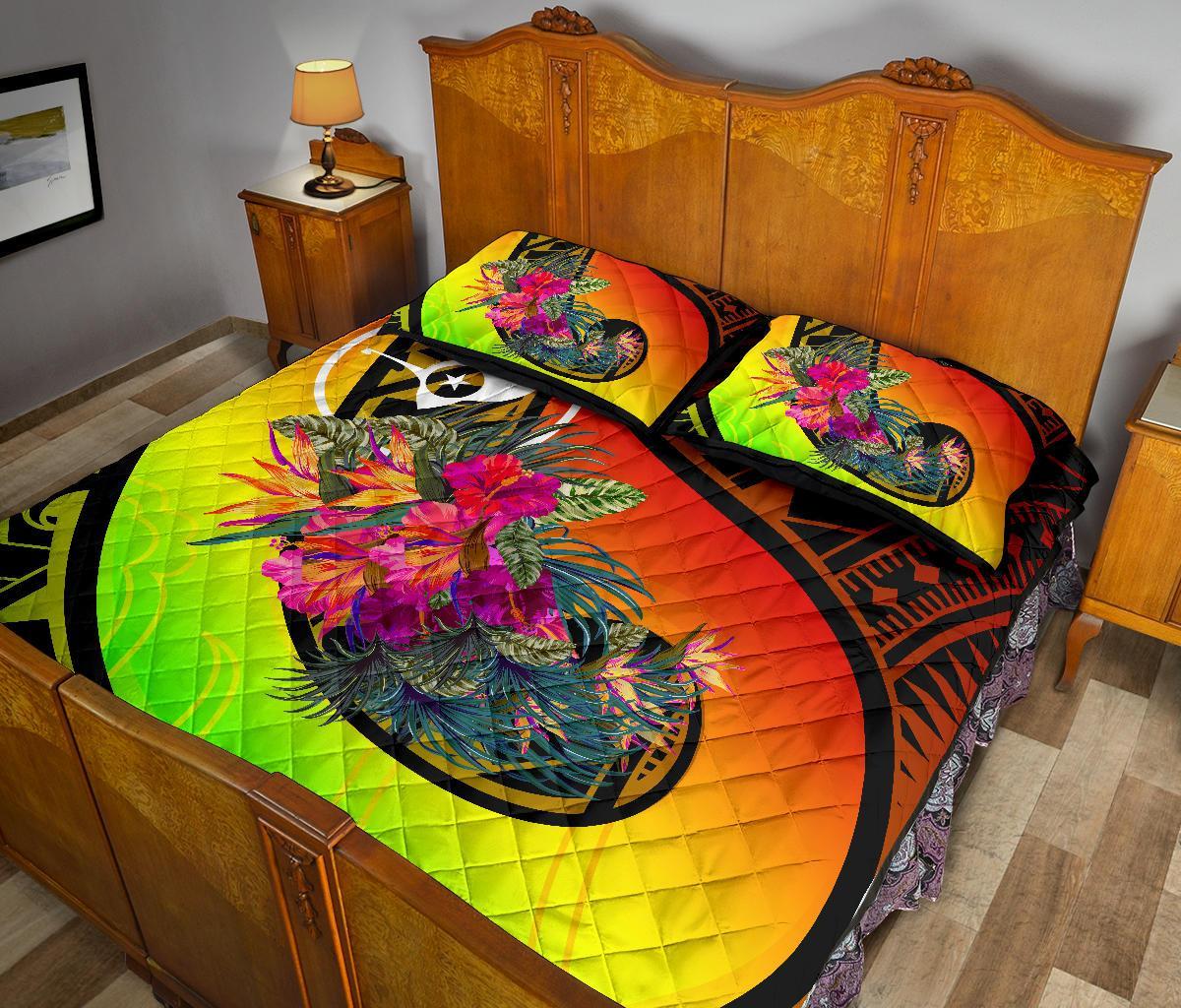 Yap Quilt Bed Set - Polynesian Hook And Hibiscus (Raggae) - Polynesian Pride