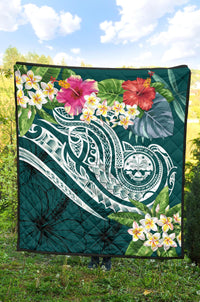 FSM Polynesian Premium Quilt - Summer Plumeria (Turquoise) - Polynesian Pride