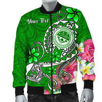 FSM Custom Personalised Men's Bomber Jacket - Turtle Plumeria (Green) - Polynesian Pride