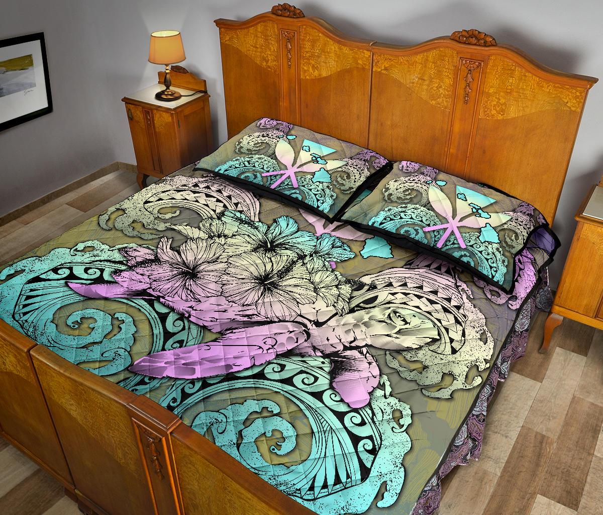 Hawaii Turtle Wave Polynesian Quilt Bed Set - Hey Style Yellow - Polynesian Pride