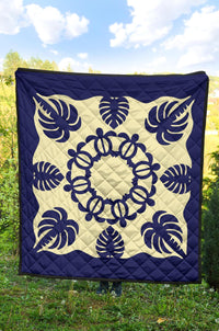 Hawaiian Turtle Coconut Pattern Premium Quilt - Blue - Argu Style - AH - Polynesian Pride