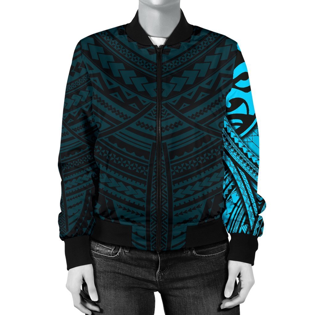 Maori Samoan Tattoo Women Bomber Jacket Blue Version - Polynesian Pride
