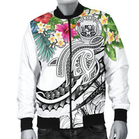 Polynesian Hawaii Men's Bomber Jacket - Summer Plumeria (White) - Polynesian Pride