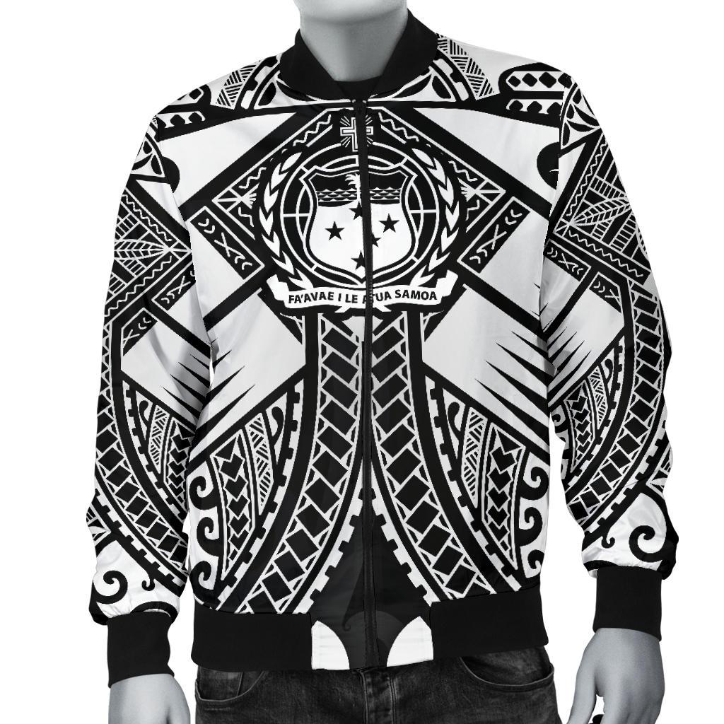 Samoa Polynesian Men's Bomber Jacket - Samoa White Seal with Polynesian Tattoo - Polynesian Pride