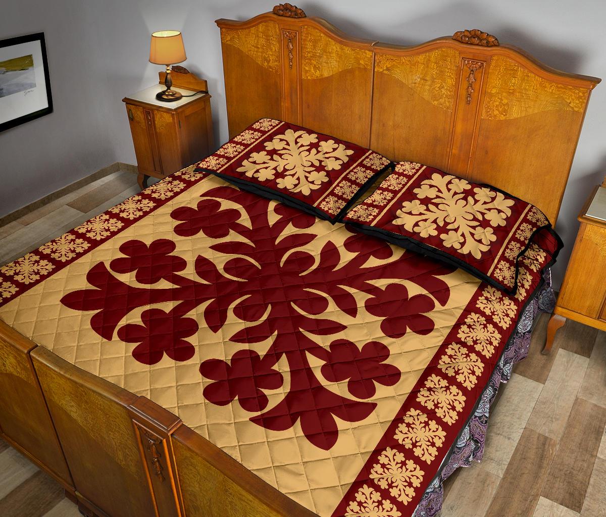 Hawaiian Quilt Pattern Flower Guide Quilt Bed Set - Polynesian Pride