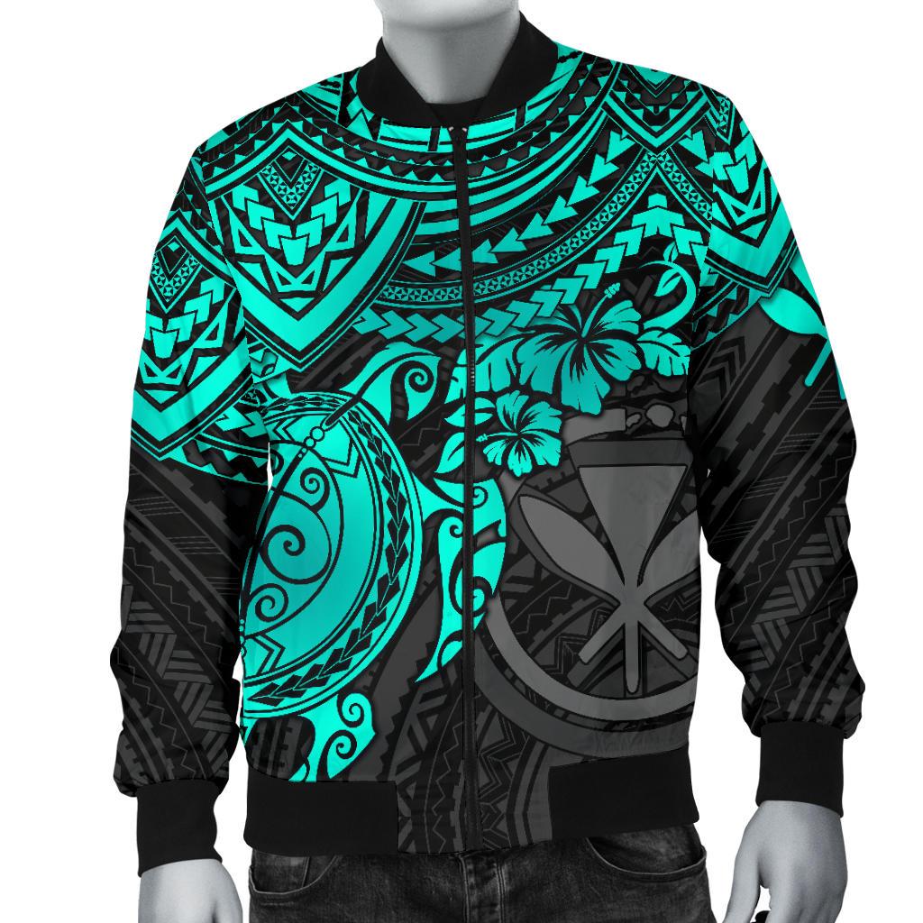 Polynesian Hawaii Bomber Jacket (Men) - Turquoise Turtle - Polynesian Pride