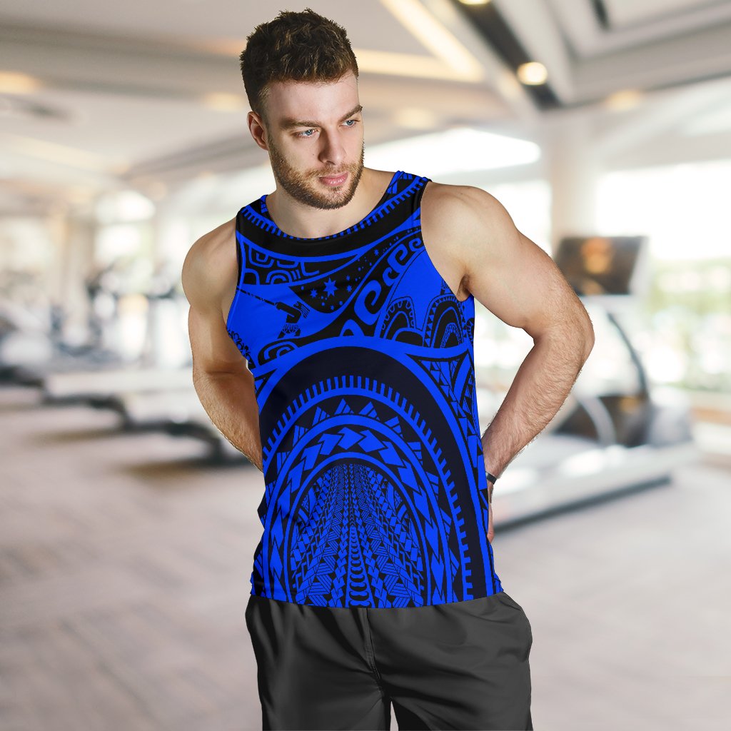 Polynesian Men's Tank Top, Maui Tattoo Polynesian Patterns (Blue) Blue - Polynesian Pride