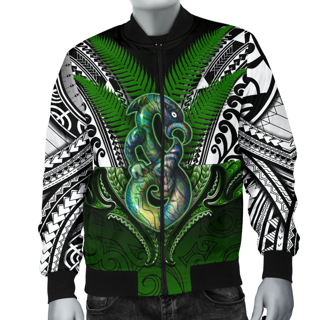 Manaia Mythology Men Bomber Jacket Silver Fern Maori Tattoo - Polynesian Pride