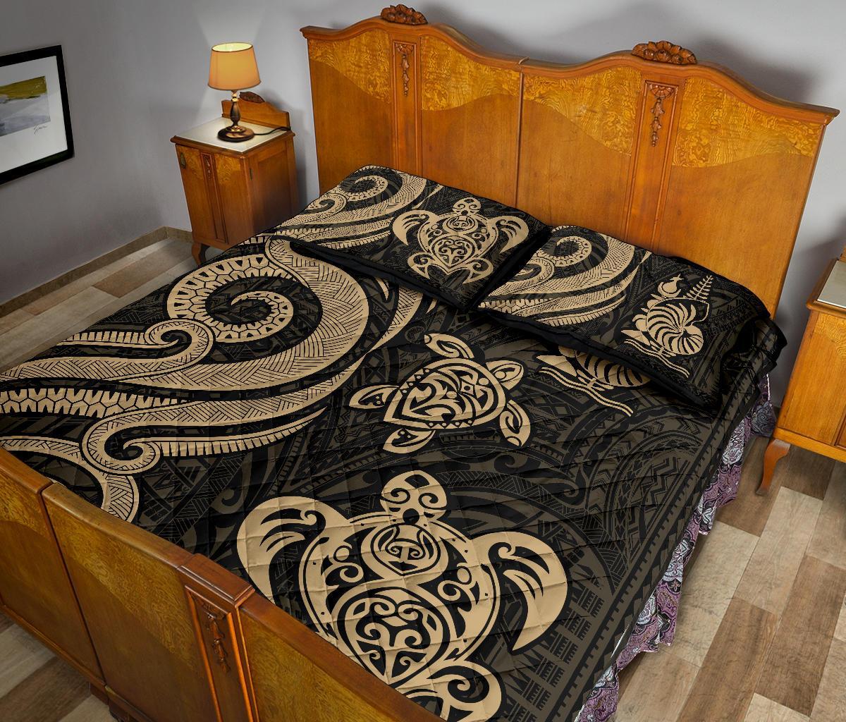 New Caledonia Quilt Bed Set - Gold Tentacle Turtle - Polynesian Pride