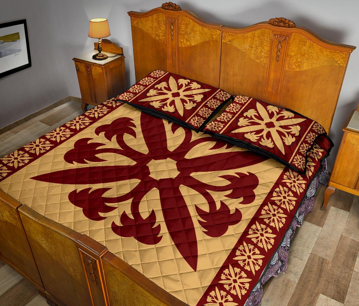Hawaiian Quilt Pattern Coconut Heart Quilt Bed Set - Polynesian Pride