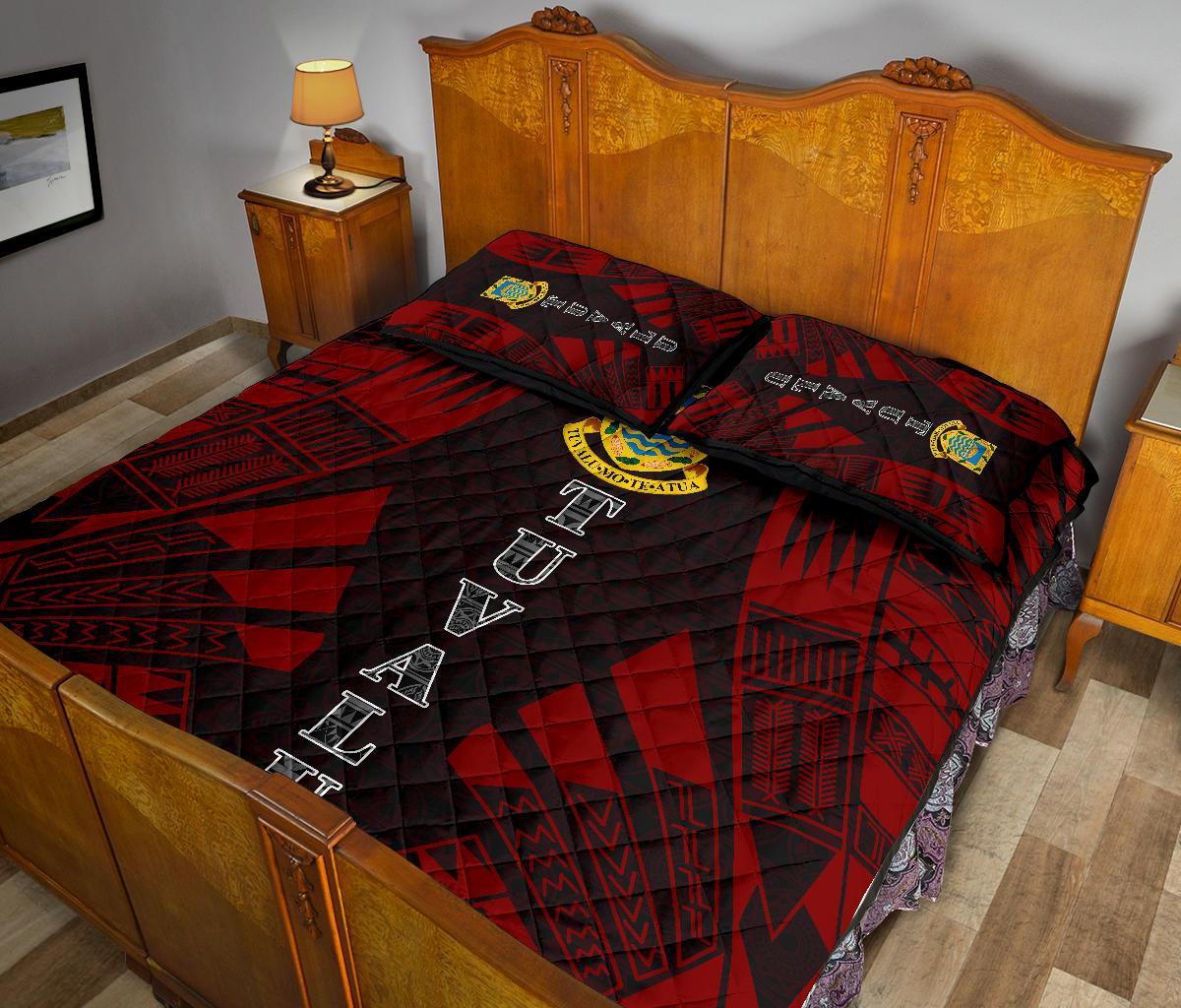 Tuvalu Quilt Bed Set - Tuvalu Coat Of Arms Red Tattoo Style - Polynesian Pride