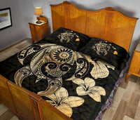 Hibiscus Plumeria Mix Polynesian Gold Turtle Quilt Bed Set - Polynesian Pride