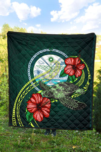 Marshall Polynesian Premium Quilt - Green Turtle Hibiscus - Polynesian Pride